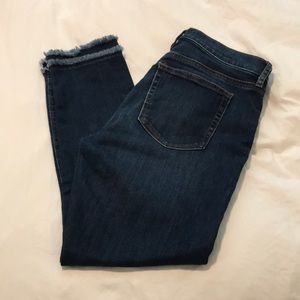 Loft Modern Skinny Dark Blue Jean with Fringe Hem